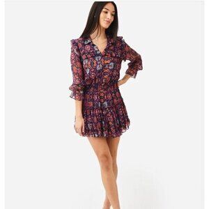 New Misa Vittoria Mini Dress Womens XS Semi Sheer Chiffon Talitha Tile Floral